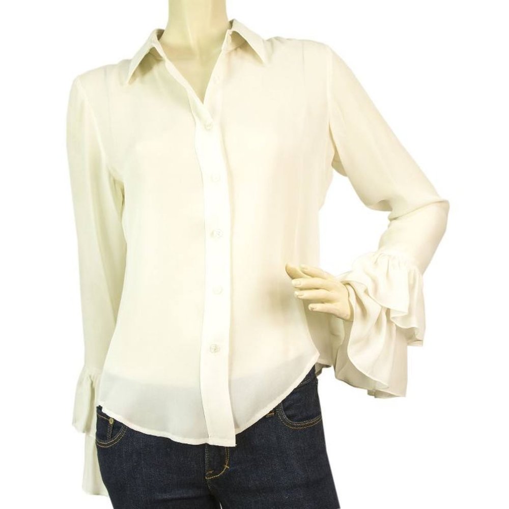 White Womens Ruffled Button Down Front - image 1